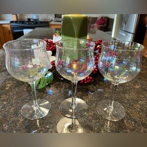 Set Of Three Vintage Iridescent Tulip Optic Wine Glasses-Flawless!¡